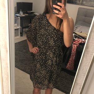 Black & Tan One shouldered dress